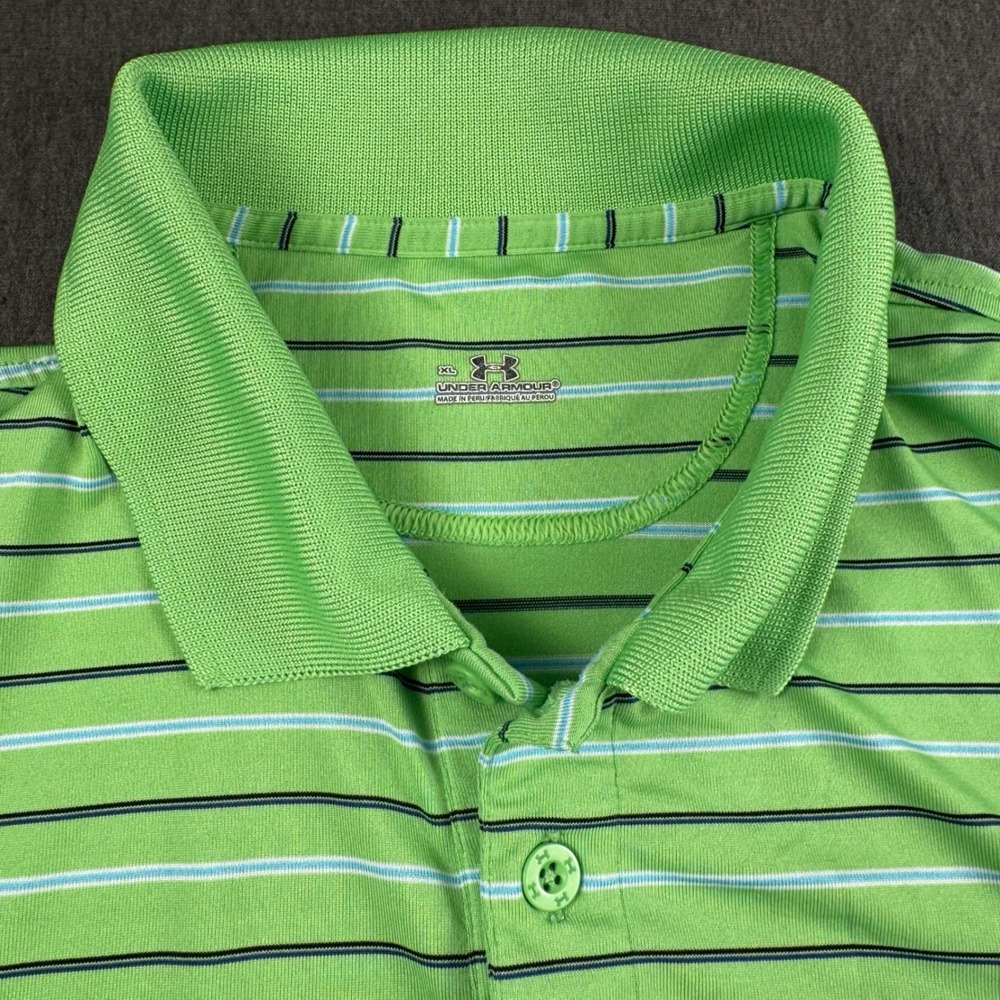 Under Armour Mens XL Lime Green Striped Golf Polo Shirt HeatGear Short Sleeve - Picture 3 of 10